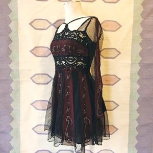 RARE FREE PEOPLE Tough Love dress grunge goth mesh lace long sleeve dress